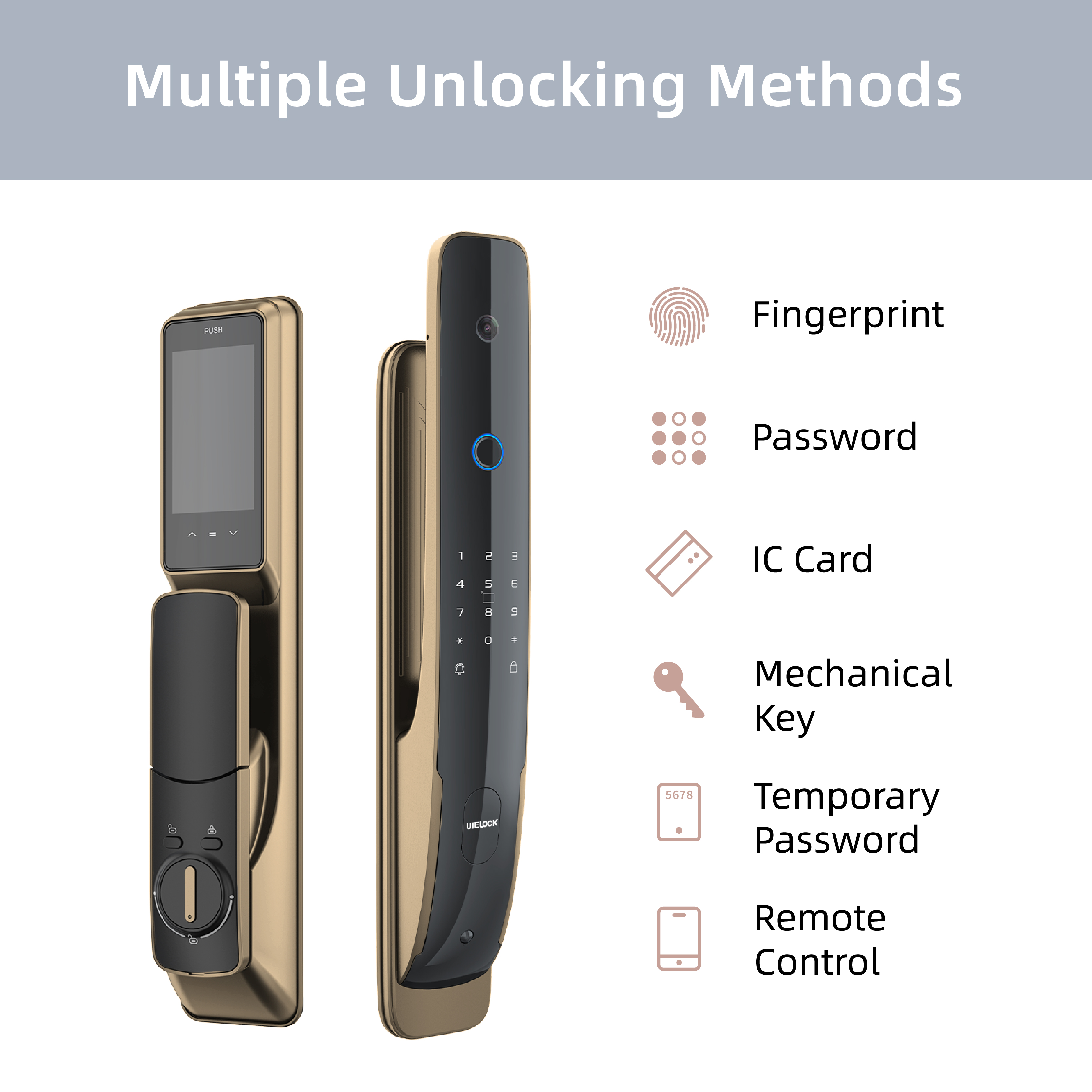 QA70 sidik jari 3D pengenalan wajah Tuya smart door lock dengan kamera
