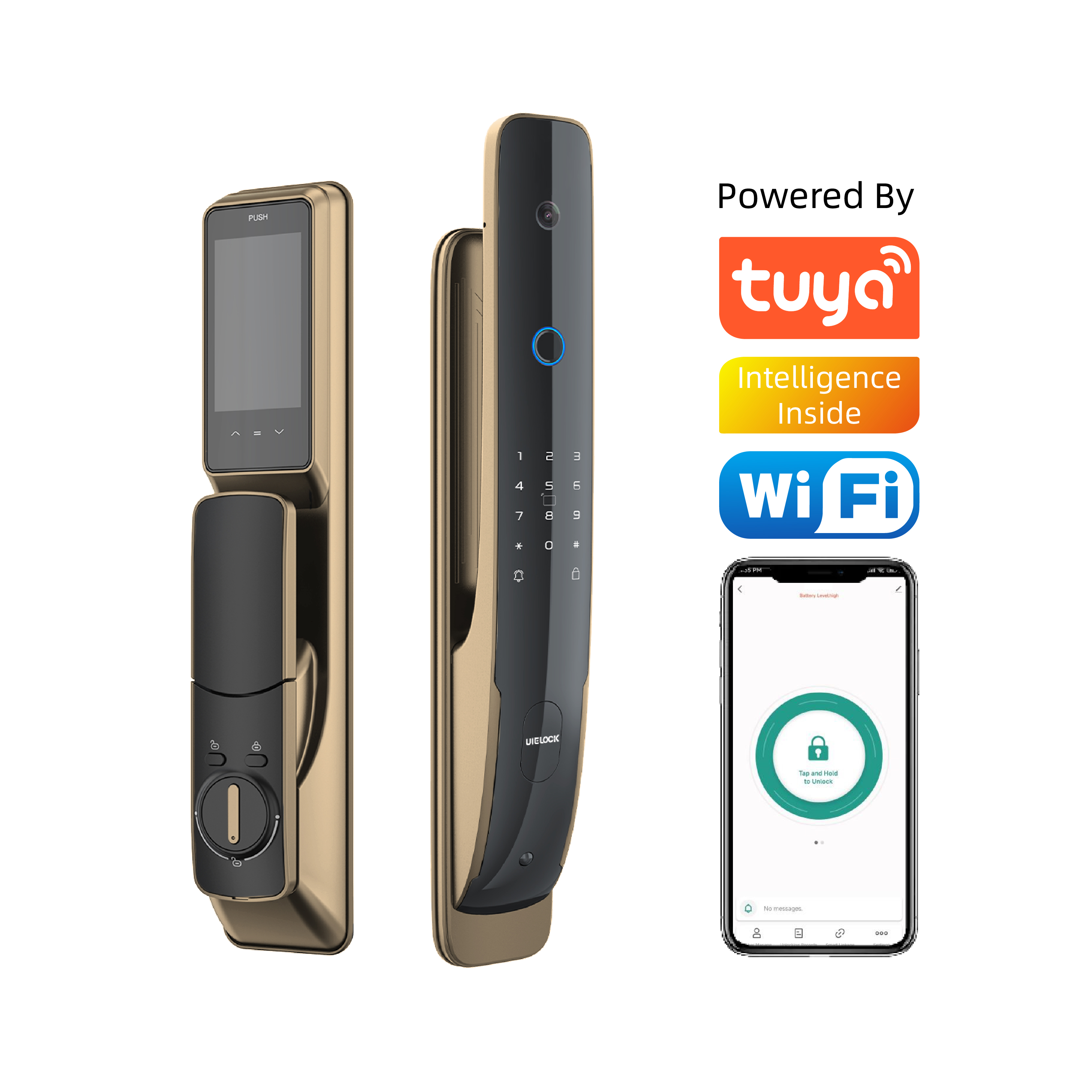 QA70 sidik jari 3D pengenalan wajah Tuya smart door lock dengan kamera